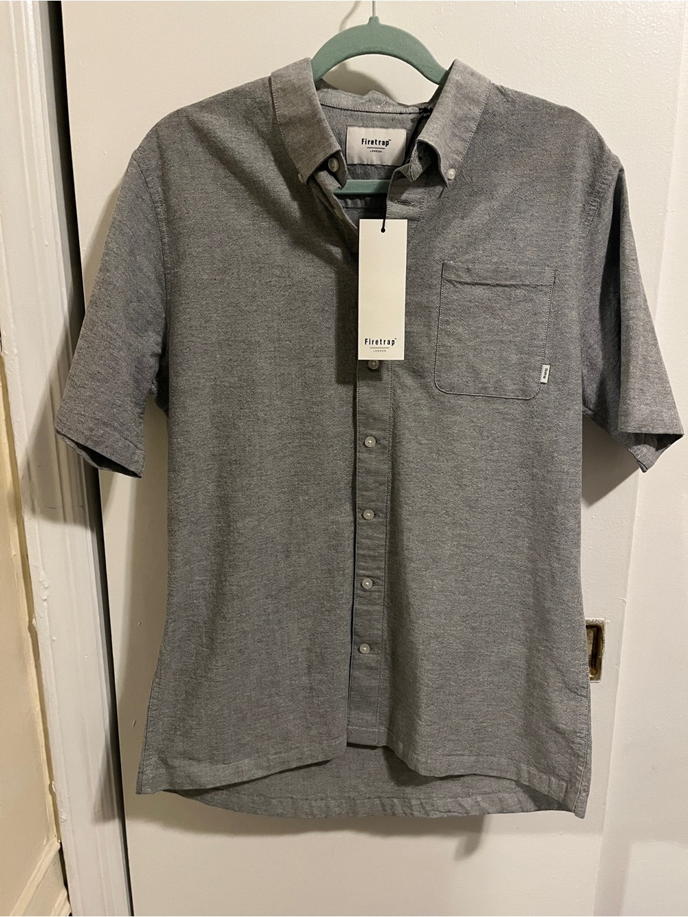 NWT Men's Short sleeve Oxford Grey Firetrap London shirt - Size XLarge